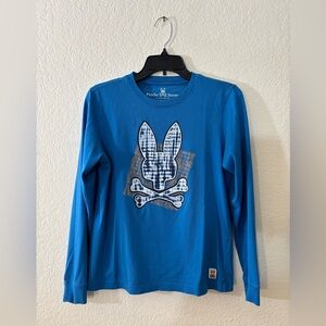 Psycho Bunny Emmet Graphic Long Sleeve Tee Blue Pima Cotton Logo Men’s Size 3 XS